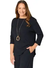 [Fella Hamilton] Tempest Boat Neck 3/4 Sleeve Top in Black