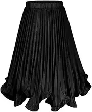 [SEAUR] Maxi Skirt Girls' Long Pleated Skirt Ruffle Hem Pleated Skirt Summer Skirt Light Shiny Elastic Waist Children 110-165 (EU 104-164)