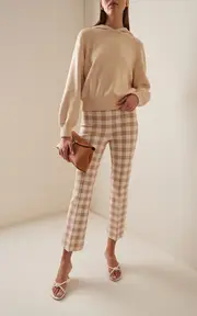 [High Sport] Kick Gingham Stretch-Cotton Knit Cropped Flared Pants