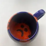 Clay handmade coffee mug hand painted smiley face large