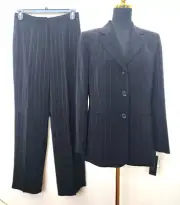 New Kasper Women's Black Ivory Stripe PEB 2PC Pants Suit Size 10