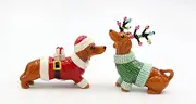 Cosmos Gifts 57013 Christmas Dachshund Dogs Salt and Pepper Shaker, Multicolor, 3 3/8" x 1 5/8" x 3 7/8"H