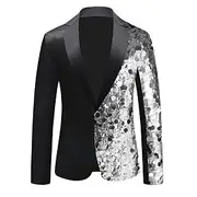 Men's Blazer Jacket Tuxedo Party Sparkle Disco Polka Dot Blazer Black Silver Gold Tailored Fit Single Breasted One-button