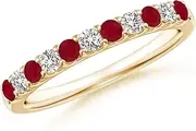 [Angara] Natural Shared Prong Ruby and Diamond Half Eternity Band Ring in 14ct Solid Gold for Women | July Birthstone Jewellery for Her