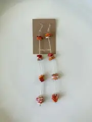 Orange Red Spiny Oyster Shell Sterling Silver Dangle Statement Earrings