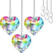 H&D HYALINE & DORA 50mm Geometry Crystal Heart Sun Catcher Prisms Hanging Suncatchers with Glass Prism Rainbow Maker for Windows, Balcony, Kitchen, Garden Decor (AB,3 Pack)