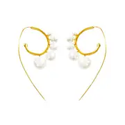 Culturesse Romane 5cm Pearl Flow Earrings Cultured Akoya Pearls 24K Gold Plating