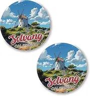 [No Thorns Media] Solvang California 2 Pack Pinback Buttons 2.25" Fun Pins for Clothes, Backpacks, Hats, and Jackets - Cartoon, Retro, and Punk Style Lapel Badges, Slogans, and Party Pins ID45000, Metal, no gemstone