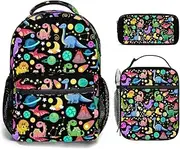 [Jollitot] Kids Backpack with Lunch Box, Lightweight School Backpack 3 Set boys, Dinosaur, Dinosaur