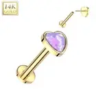 Piercing Labret Ear Yellow Gold 14 Gold Heart Opal Violet