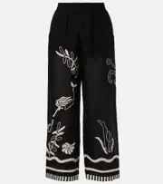 [Eres] Eres Octopus embroidered linen wide-leg pants AU 14 black