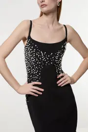 Pearl And Diamante Embellished Tailored Pencil Dress