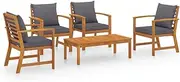 vidaXL 5 Piece Garden Lounge Set with Cushion - Solid Acacia Wood - Dark Grey Cushions - Table and Armchair Included - Stylish and Functional Outdoor Living Room Set