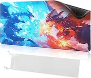 MTG Playmat 24 x 14 inches, TCG Game Mat with Non-Slip Rubber Base, Smooth Surface for Trading Cards, Free Storage Bag Included – Red Blue Twin Dragon Design