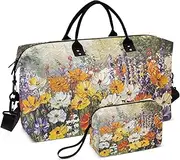 [ZRYSMY] Colorful Flowers Garden Duffel Bag for Traveling, Travel Bag Gym Bag, with Multiple Interior Pockets Shoulder Weekender Bag for Women Men with Toiletry Bag 20.5L x 1.9W x 13.8H, Multi-Colored