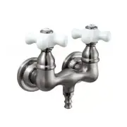 Kingston Brass Porcelain Cross Handle Wall Mount Leg Tub Filler Set Satin Nickel