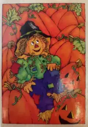 SCARECROW~PUMPKIN PATCH~HALLOWEEN~WOOD RUBBER STAMP~INKADINKADO~9548~RARE