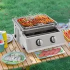 2 Burner Tabletop Propane Gas Grill Stainless Steel Outdoor BBQ Camping Griddle