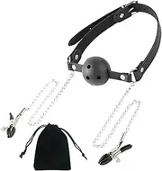 Silicone Ball Mouth Gag With Nipple Clamp Bondage Adult Mouth Plug Oral Gag BDSM Fetish Slave Restraints Toys For Women Men Gay