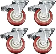 4pcs 4inch 100mm Solid Hard Plastic Caster Wheel Heavy Duty Swivel with Brake/Lock Industrial Castor 130kg ea for Trolley Furniture Equipment