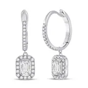14k White Gold Emerald Diamond Hoop Dangle Earrings 1 Cttw