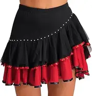 [TiaoBug] Women High Waist Contrasting Ruffle Latin Dance Skirt for Salsa Tango Rumba Cha Cha Ballroom