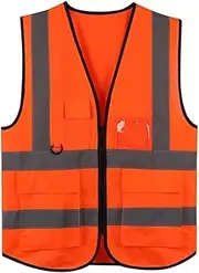 Reflective Safety Vest Reflective Visibility Vest with Pockets Zipper Construction Work Vest for Men Women High Visibility Vest Workwear (Color : Orange, Size : One Size)