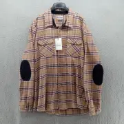 Barbour Shirt Mens XXL Beige Sandstone Plaid Flannel Winter Workshirt Button Up