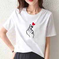 在飛比找蝦皮商城優惠-ZXYOUPING 韓版流行T恤愛心比心上衣百搭短袖圓領印花
