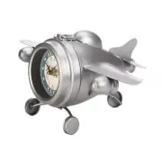 Aviation Club Desk Clock Vintage Design Jet Airplane Shaped Silver Finish - NEW