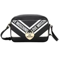 在飛比找Yahoo奇摩購物中心優惠-LOVE MOSCHINO 愛心釦翻蓋牛皮斜背相機包(黑色)