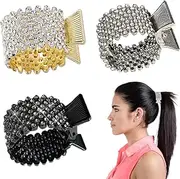 Small Claw Clips Ponytail Holder 3 Pcs Diamante Hair Clips for Women Metal Ponytail Holder Clip Ponytail Cuff Hair Claw for High Ponytail Sparkly Hair Accessories (Black, Silver, Golden)