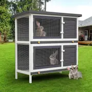Advwin Wooden Rabbit Hutch Chicken Coop Pet House 2 Storey 90x45x90cm
