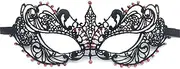 iMapo Masquerade Mask with Red Shiny Rhinestones, Sexy Mardi Gras Masks for Women Lady, Christmas Cosplay Venetian Party Prom Ball Lace Eye Masks - Black