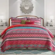 NEWLAKE Cotton Bedspread Quilt Sets-Reversible Patchwork Coverlet Twin, Red