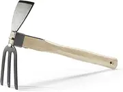 LANYOTA Garden Hoe,Garden Tools Digging Hoe and Rake, Hand Hoe With Wooden Handle for Loosening Soil and Weeding(2in1- Hoe and Rake)
