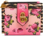 Betsey Johnson Kitsch Pink Leopard Floral Bi-Fold Wallet Turn Lock Closure BNWT