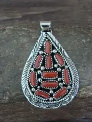 Native American Sterling Silver & Coral Cluster Pendant by M. Jones
