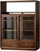 Vintage Walnut Wood 3 Tier Sideboard Cabinet with 2 Drawers Kitchen Pantry Storage Display Case for Collectibles