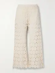 [Miguelina] Miguelina - Bertie Cropped Guipure Lace Straight-leg Pants - Off-white - small small Off-white