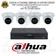 Dahua 4 Channel WizSense 8MP(4K) XVR+Dahua 5MP 2.8mm Turret Cameras & HDD Option