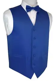 Men's Satin Royal Blue Formal Tuxedo Vest Bow-Tie Set. Wedding Prom Homecoming