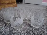 Frosted Christmas Pine Trees and Horse Drawn Sleigh Drinking Glass Oz Set Of 4