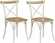 vidaXL 2-Piece Dining Chair Set – Antique-Style Solid Mango Wood Construction – Handmade Open Cross-Back Chair Design – White