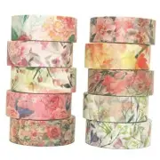 10 Rolls Spring Flowers Washi Tape Set Masking Decorative Tapes () Warm Tone