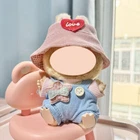 Pink Love Hat W/ Blue Corduroy Overalls & Star Patch for Labubu Doll Outfit Set