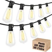 100FT Outdoor String Lights with 52 Shatterproof ST38 Vintage Edison Bulbs,Water