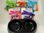 NEW Small Cat adjustable harness & lead double black cat bowl diner