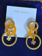 Tory Burch Textured Rope Link Earrings, Gold/Yellow SALE