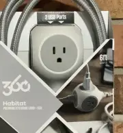 360 Electrical 360470-8CA4ESC1 Habitat Premium Extension Cord + USB 2.4A 6 Ft